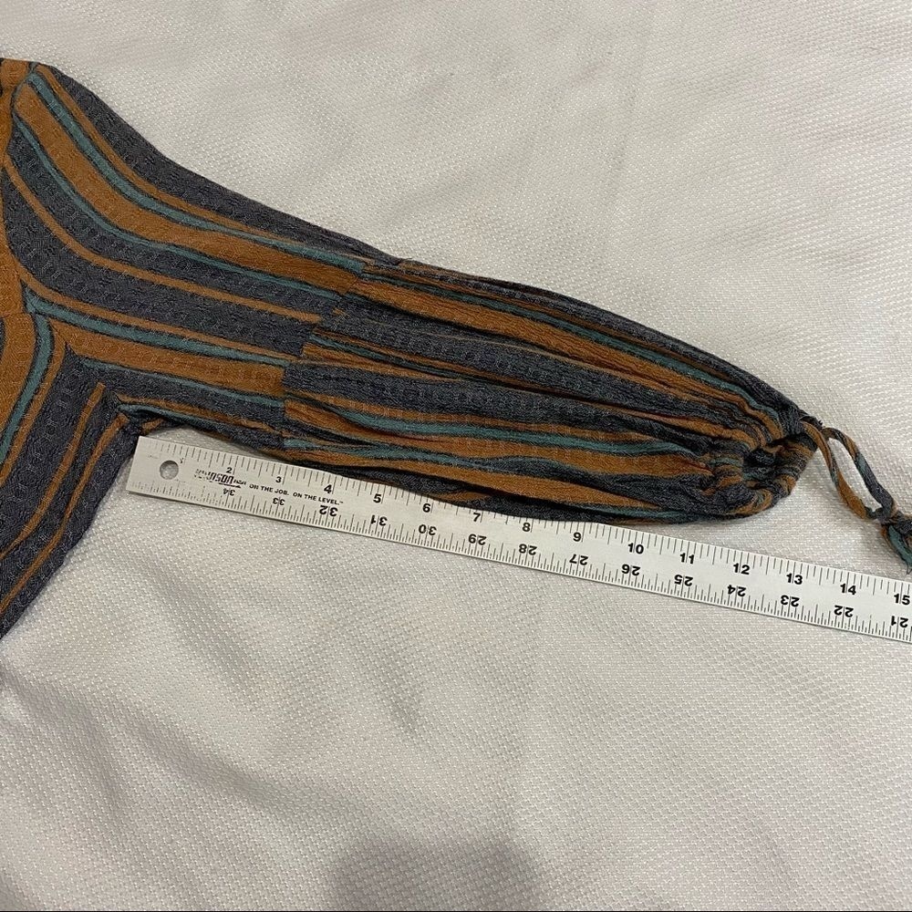 Mod Lusive Blue Tan‎ Striped Boho Square Neck Top - Picture 7 of 7